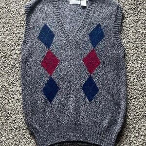 Brian MacNeil Mens Argyle Sweater Vest Grey Blue Red 100% Shetland Wool Large
